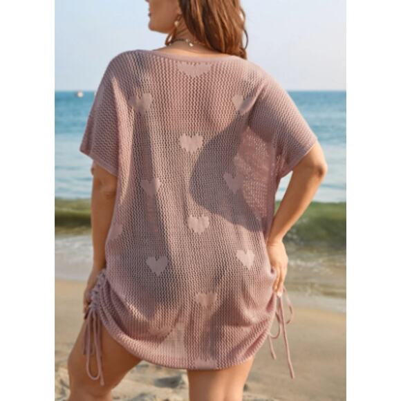 BLOOMCHIC 14-16 1X Plus Pink Heart Pattern Textured Swim Cover Up NWT B97 - Picture 2 of 9